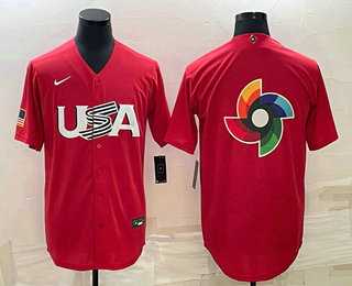 Mens USA Baseball 2023 Red World Big Logo With Patch Classic Stitched Jersey